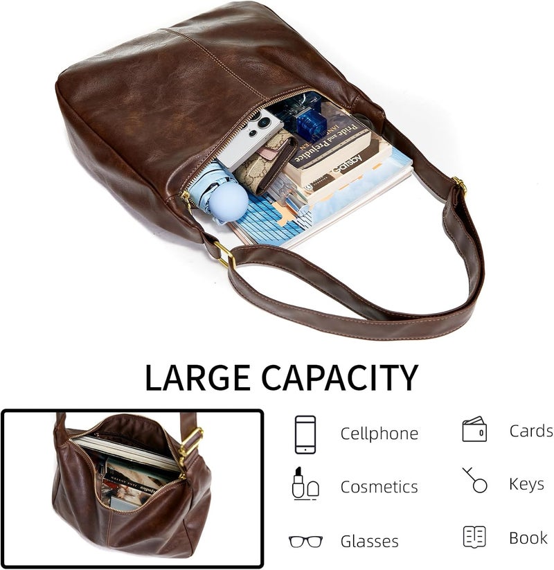 celestina Hobo Bags for Women, Ultra Soft Foldable Vegan Leather Shoulder Handbag, Stylish Slouchy Tote Purses - Image 4